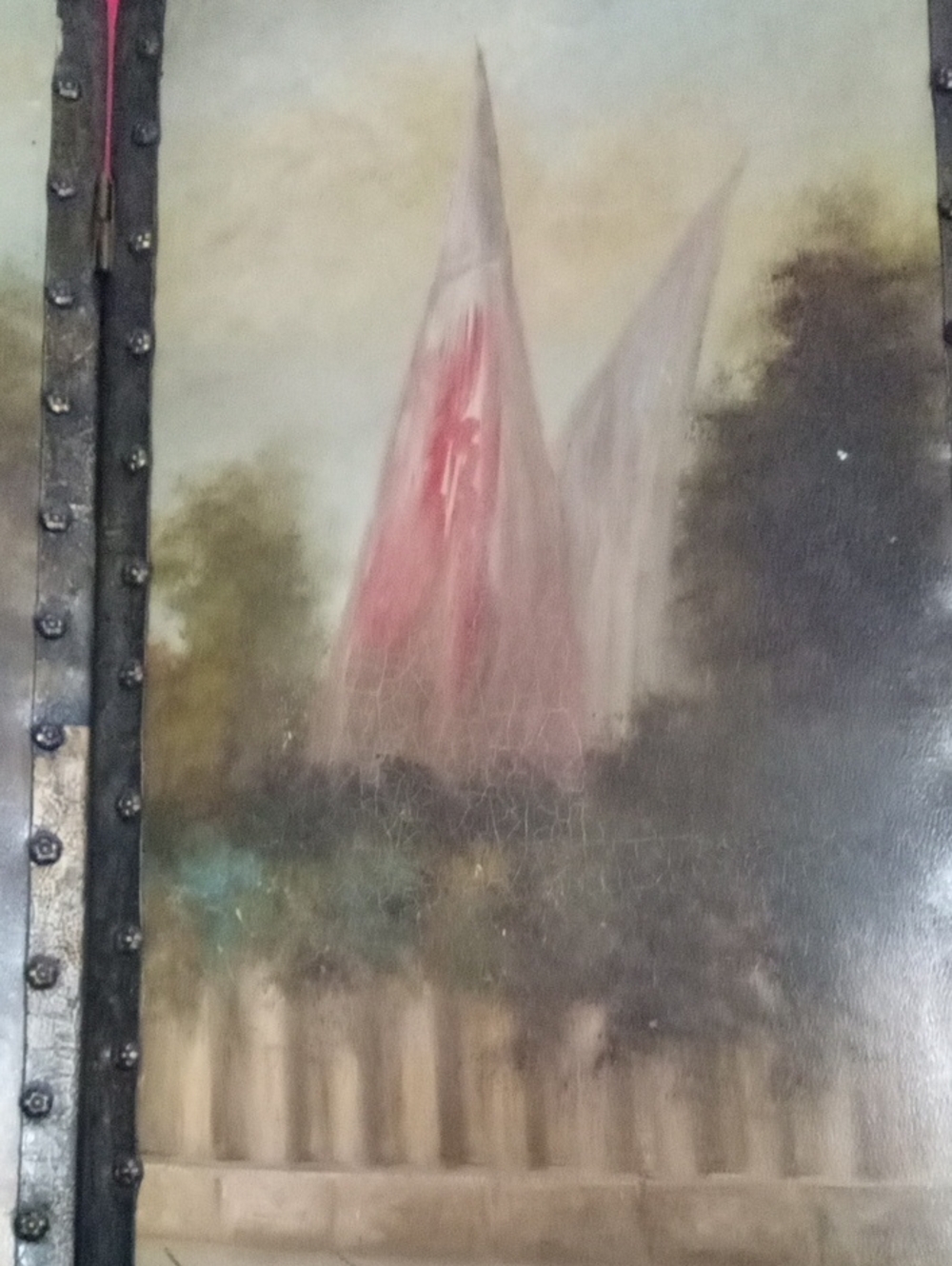 Rare Antique French Rococo Hand-Painted Leather Fireplace / Accent Screen - Picture 16 of 16